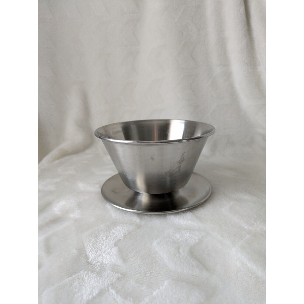 Vtg Leonard Stainless Steel Gravy Bowl  & Attached Underplate - 5.5in D/4in H
